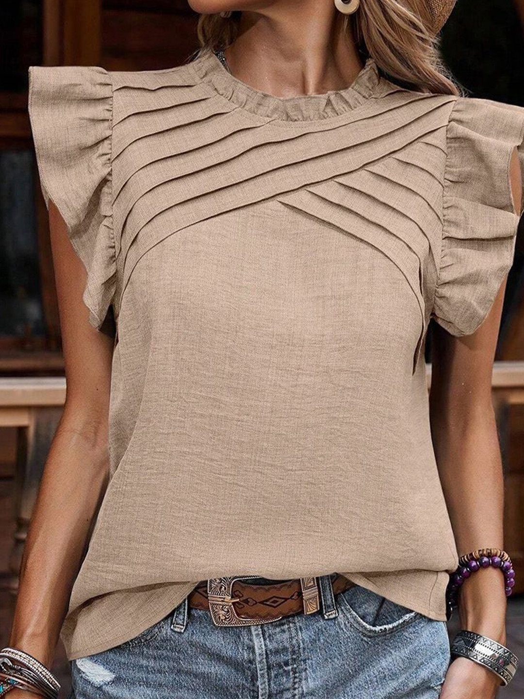 

StyleCast x Revolte Women Peplum Top, Beige