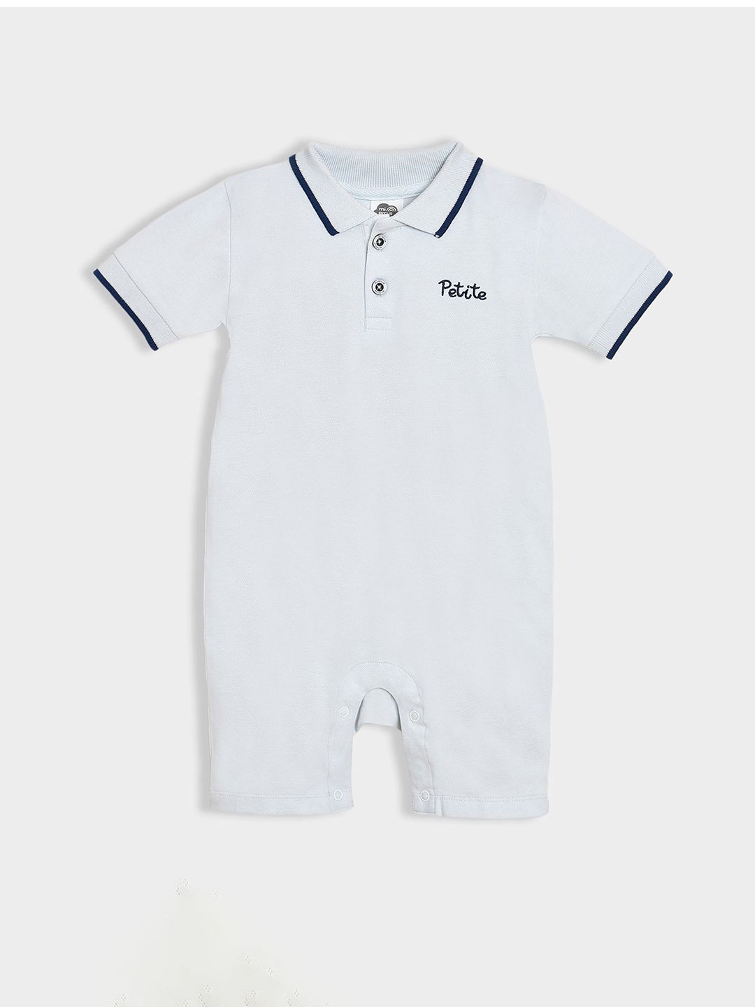 

MiArcus Boys Embroidered & Patch Work Pattern Romper, Blue
