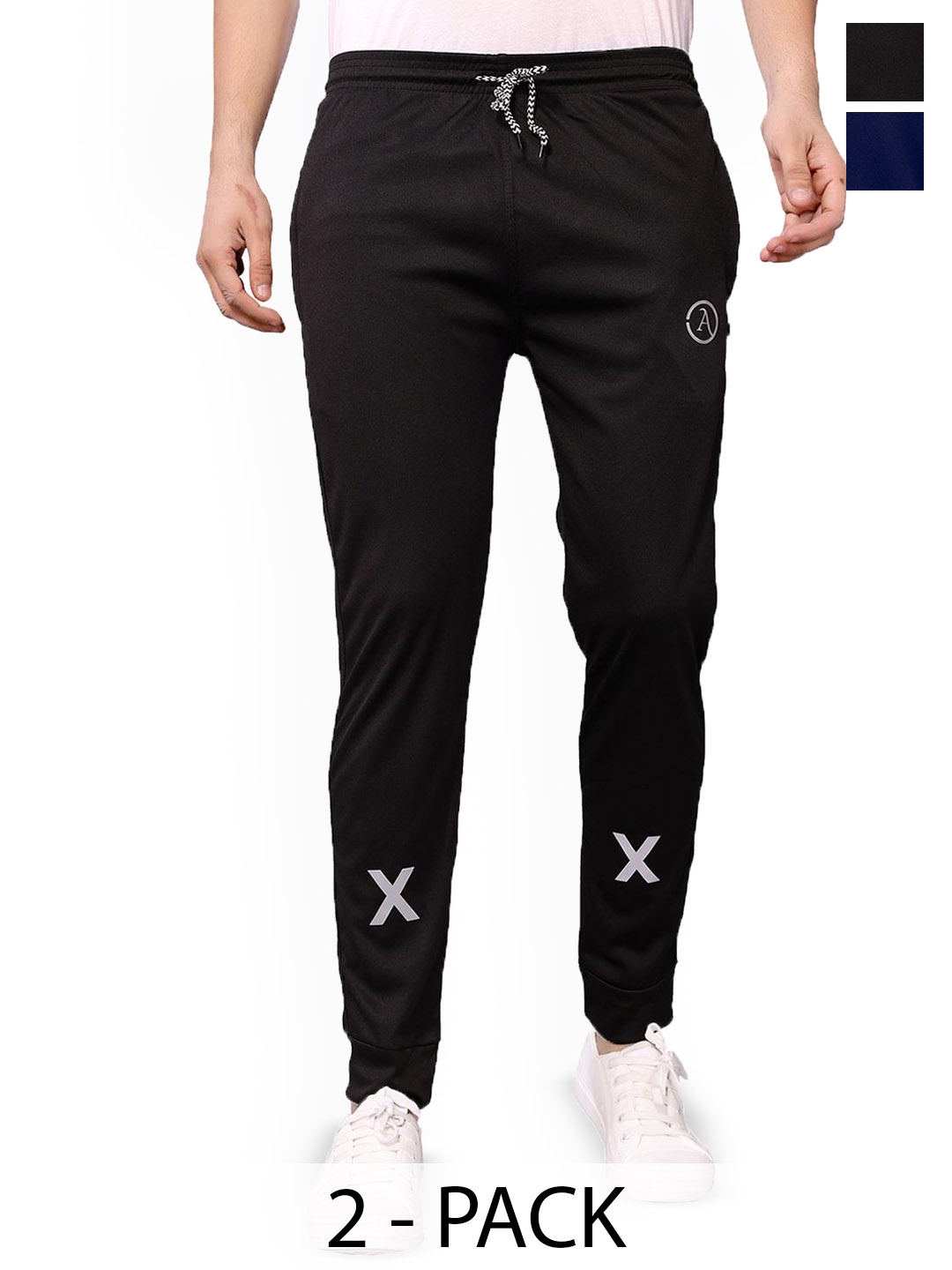 

Moda Rapido Men Pack Of 2 Mid Rise Slim Fit Joggers Track Pants, Black