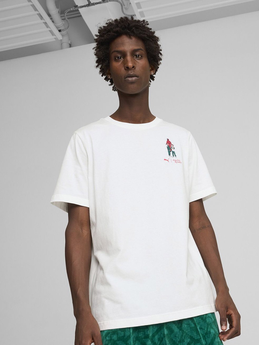 

Puma Men x SQUID GAME Graphic Printed Cotton Casual T-Shirt, White