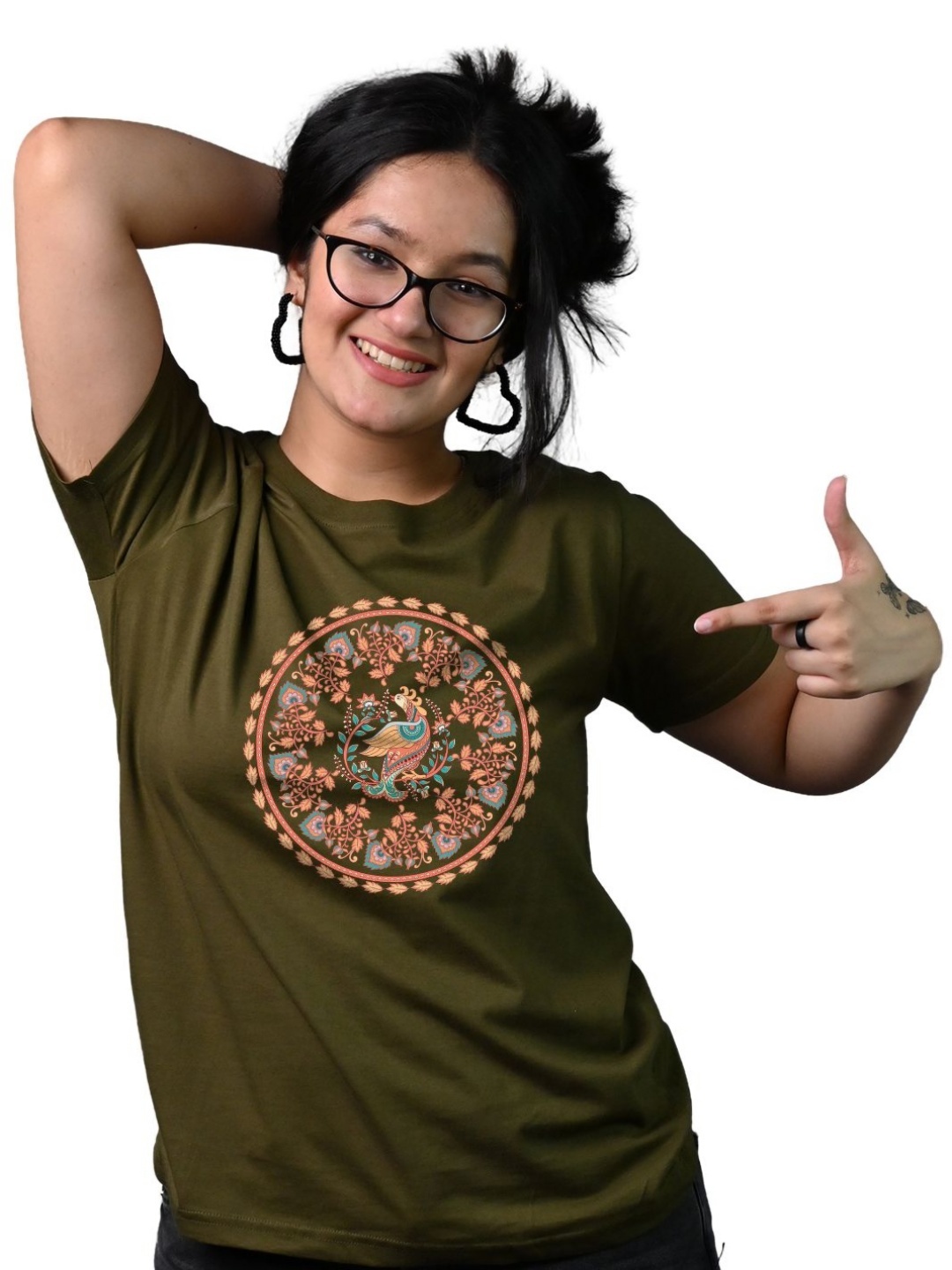 

Tedhi Medhi Family Women Graphic Printed Round Neck Cotton T-shirt, Olive