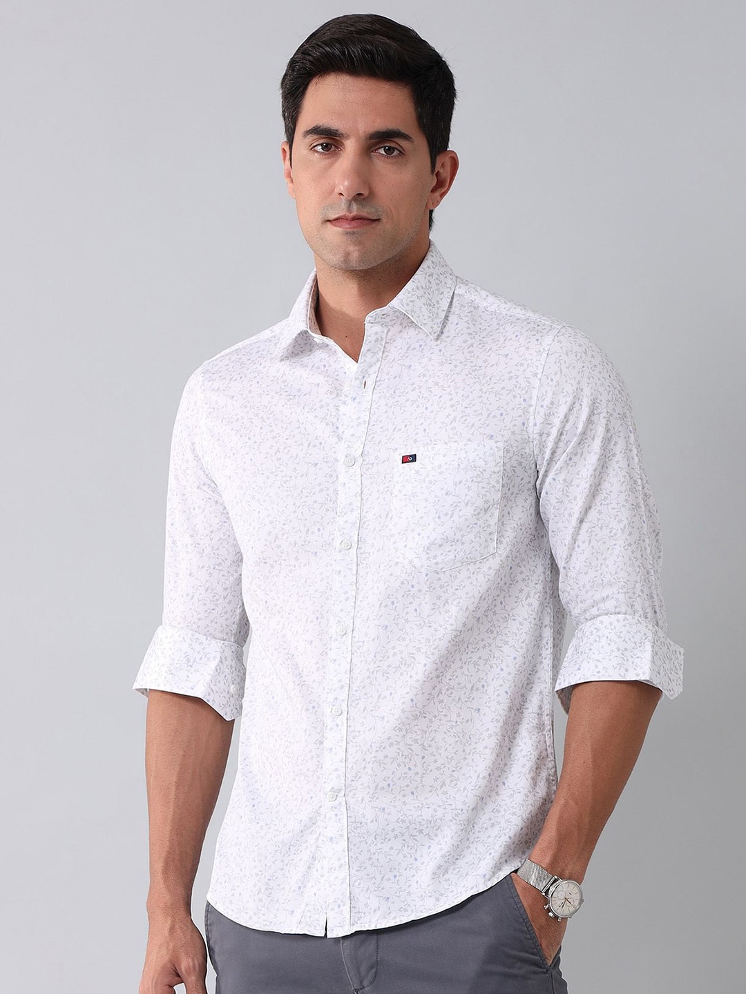 

AD By Arvind Men Slim Fit Spread Collar Floral Printed Cotton Casual Shirt, White