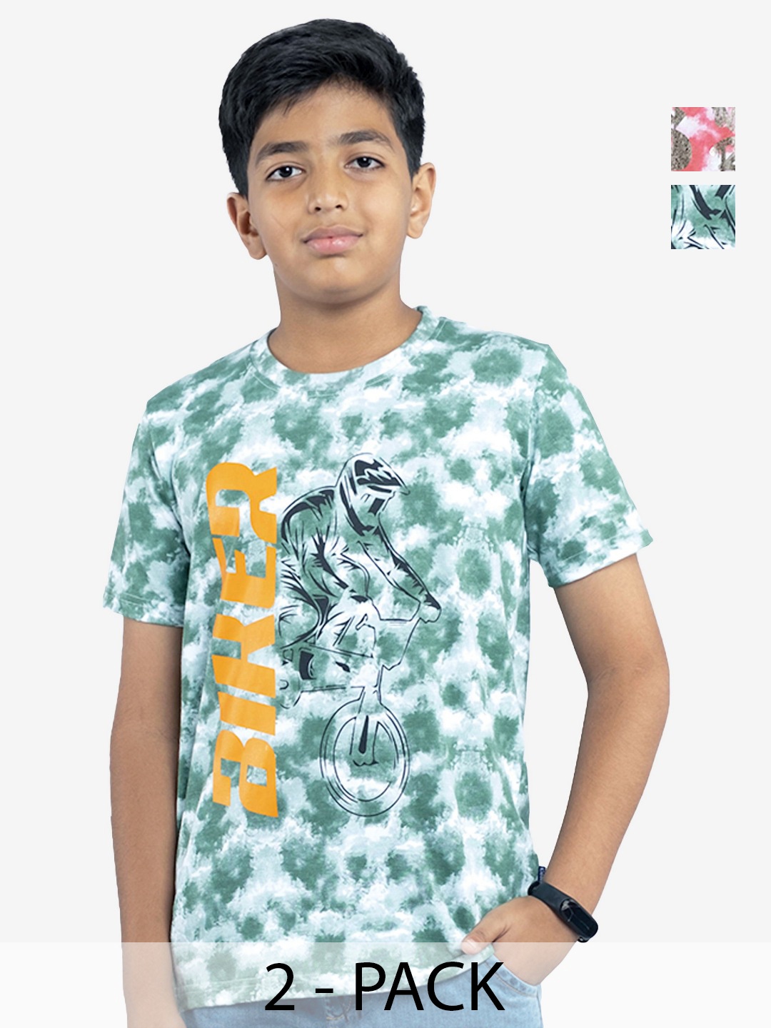 

KiddoPanti Boys Tie and Dye 2 Printed T-shirt, Green