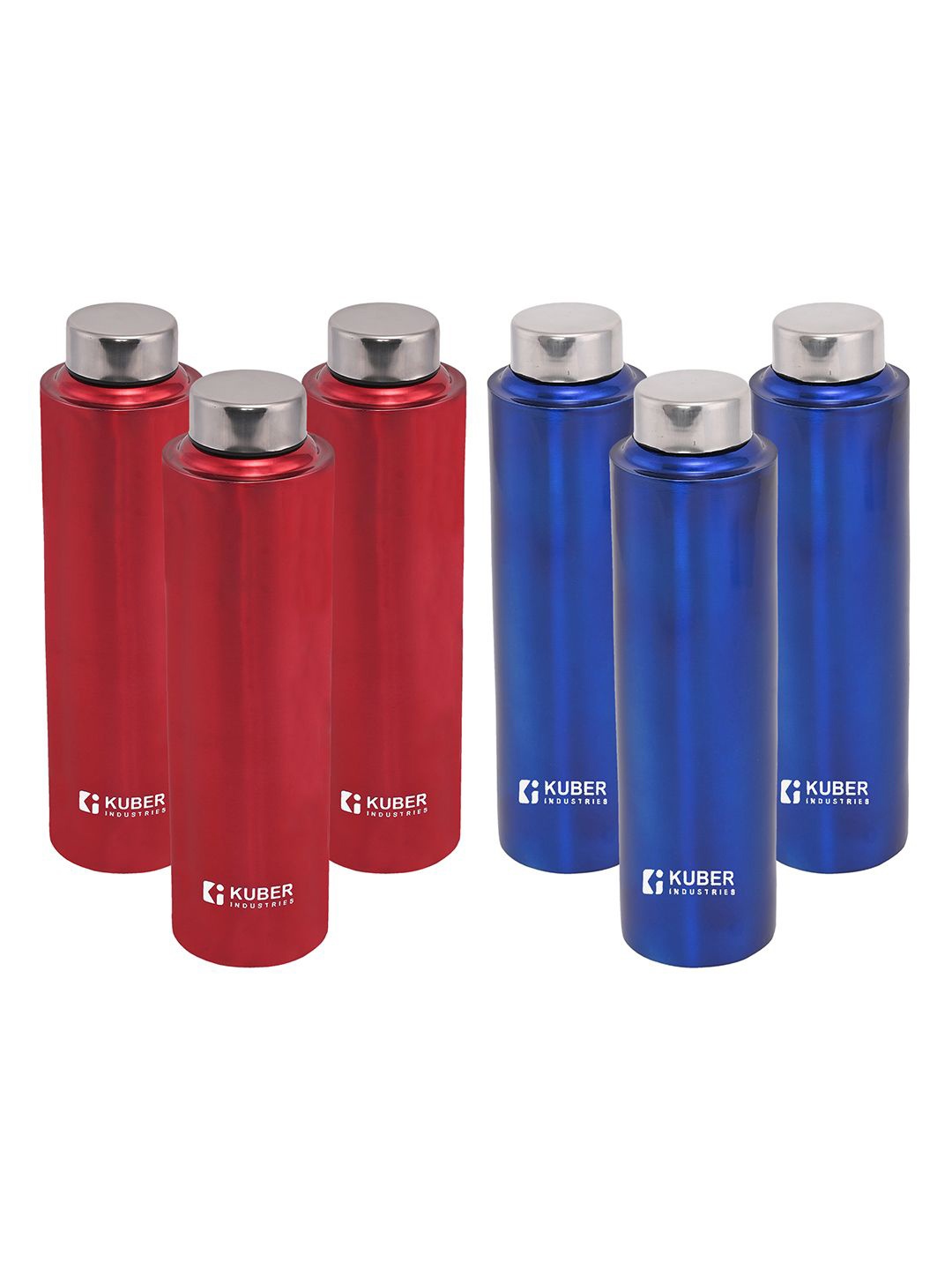 

Kuber Industries Red & Blue 6 Pieces Stainless Steel Leakproof Water Bottle 1L