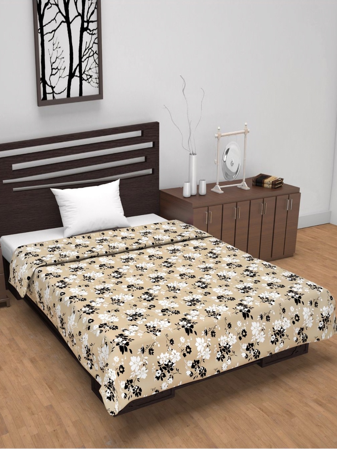 

Divine Casa Cream-Coloured Floral AC Room 120 GSM Single Bed Dohar