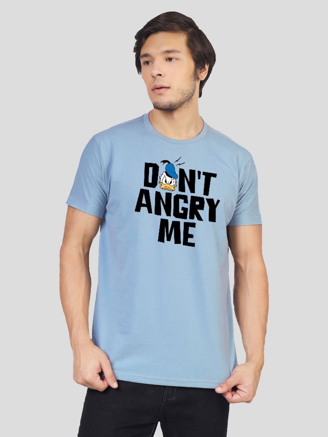 

Greylongg Men Donald Duck Typography Printed Round Neck Cotton T-shirt, Blue