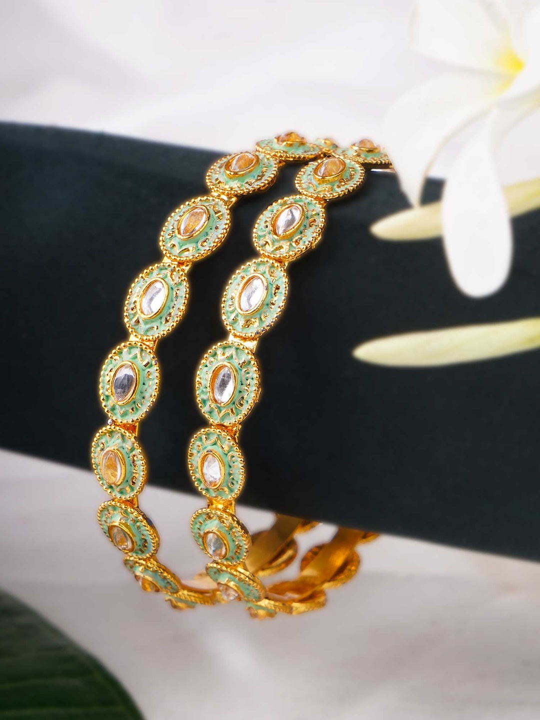 

Adwitiya Collection Set of 2 Gold-Plated Artificial Stones and Beads Studded Bangles