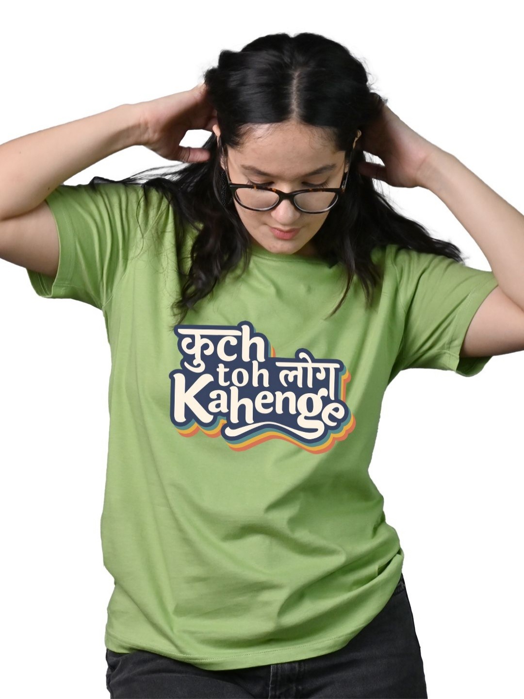 

Tedhi Medhi Family Women Typography Printed Round Neck Cotton T-shirt, Green