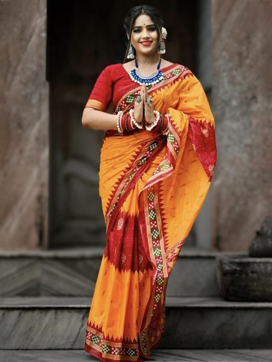 

pasapalli Pure Cotton Sambalpuri Saree, Orange
