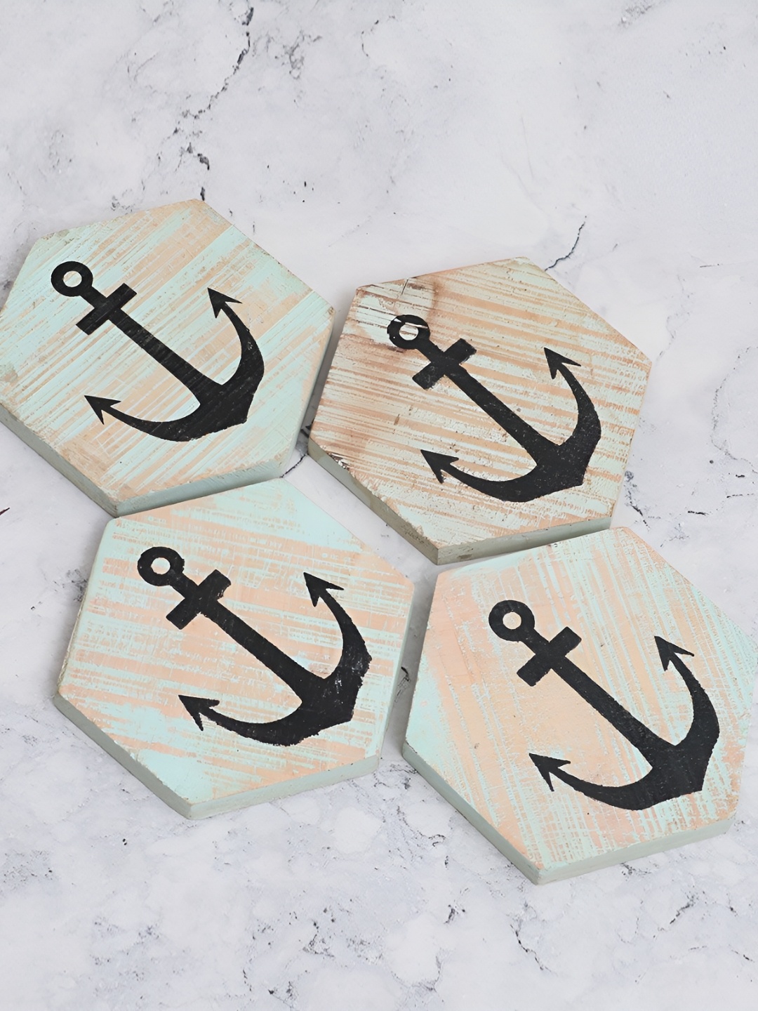 

Indianshelf Green & Black 4 Pieces Quirky Printed Wooden Hexagonal Shaped Coasters