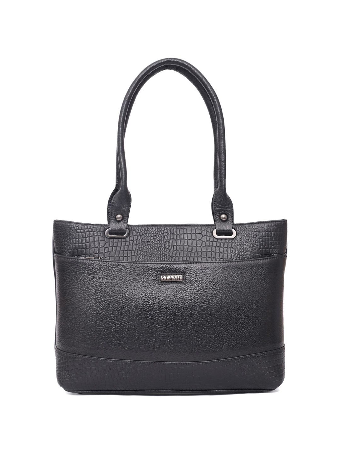 

Stamp Leather Structured Handheld Bag, Black