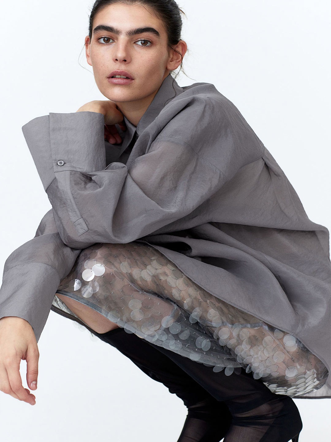 

H&M Oversized Organza Shirt, Grey