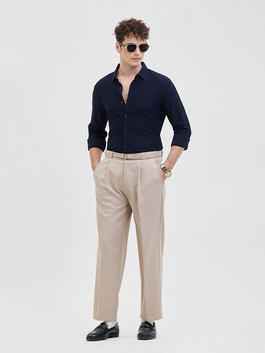 

Snitch Men Classic Slim Fit Spread Collar Solid Formal Shirt, Navy blue