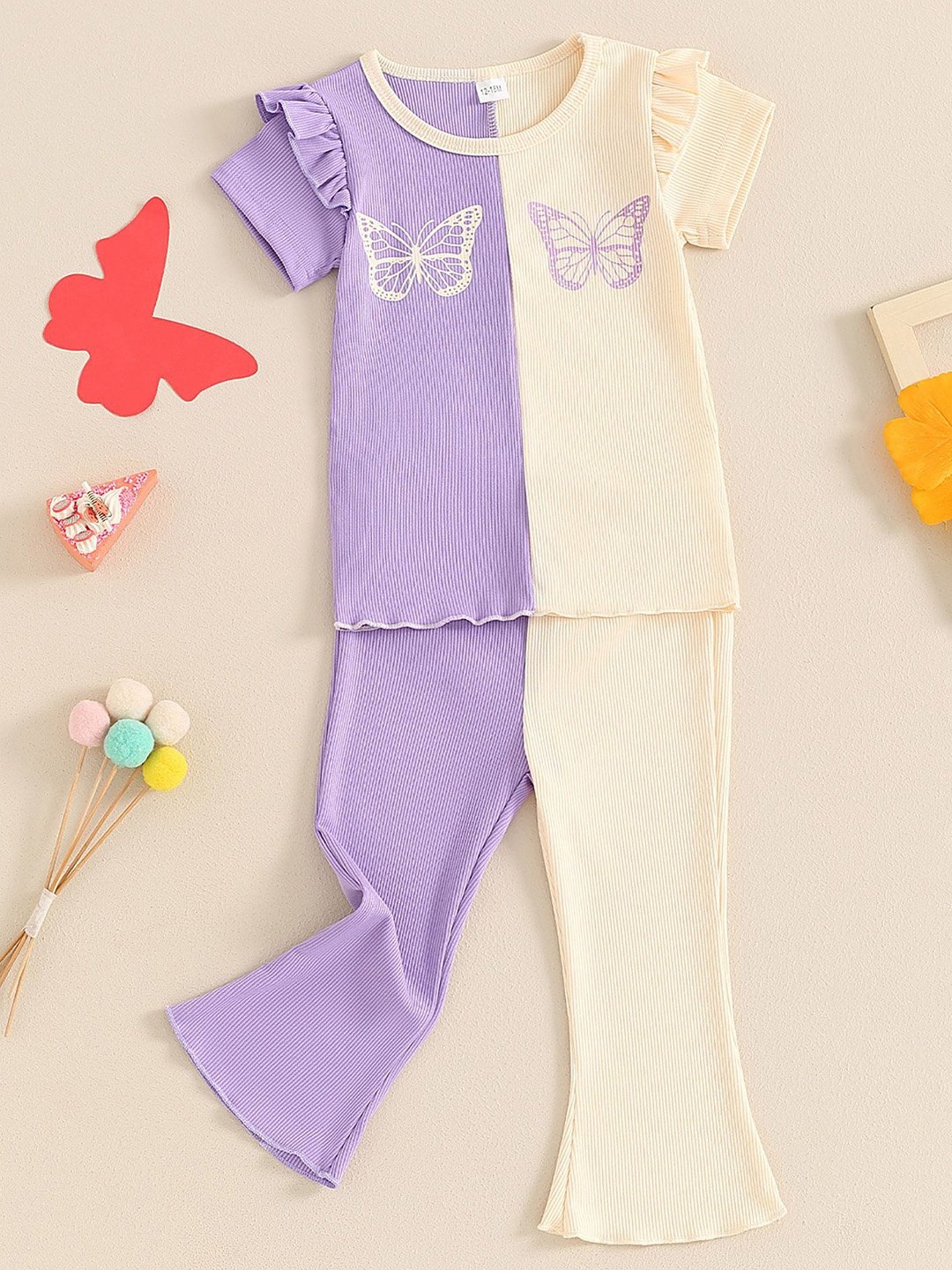 

LULU & SKY Girls Colourblocked Pure Cotton Top With Trouser, Purple