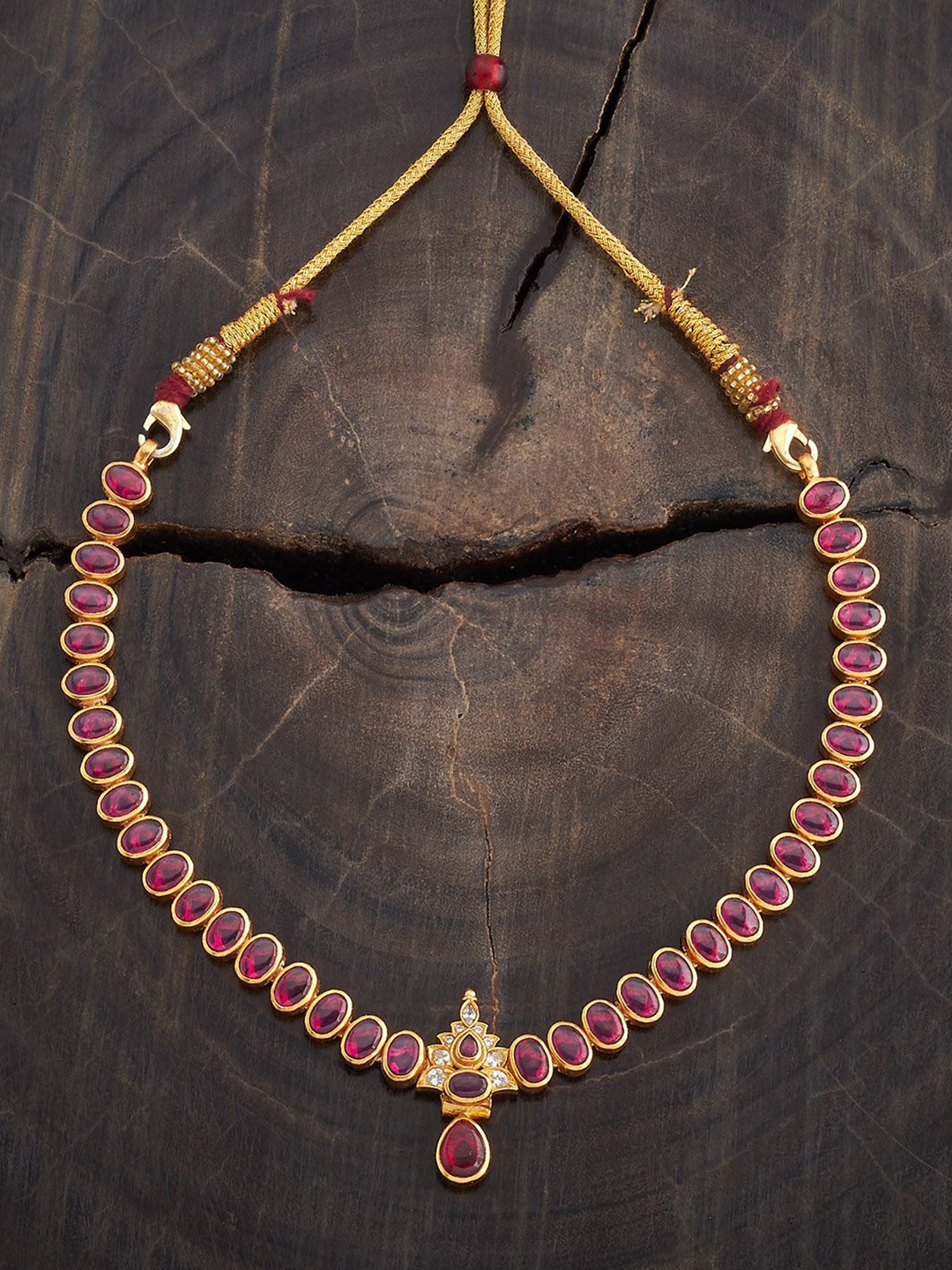 

Kushal's Fashion Jewellery 92.5 Sterling Silver Gold-Plated Stone Studded Temple Necklace