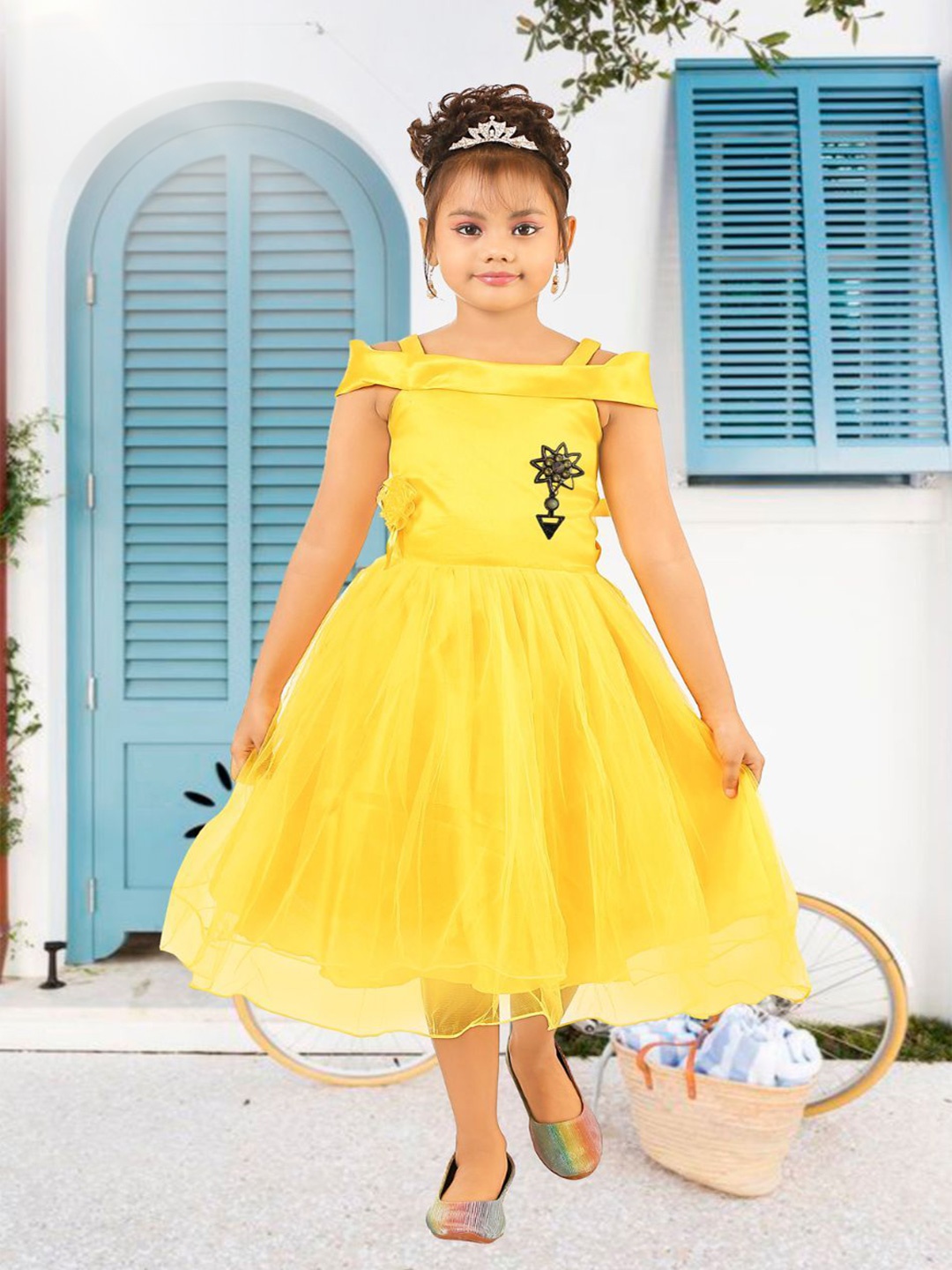 

Fessist Girls Net Fit and Flare Dress, Yellow