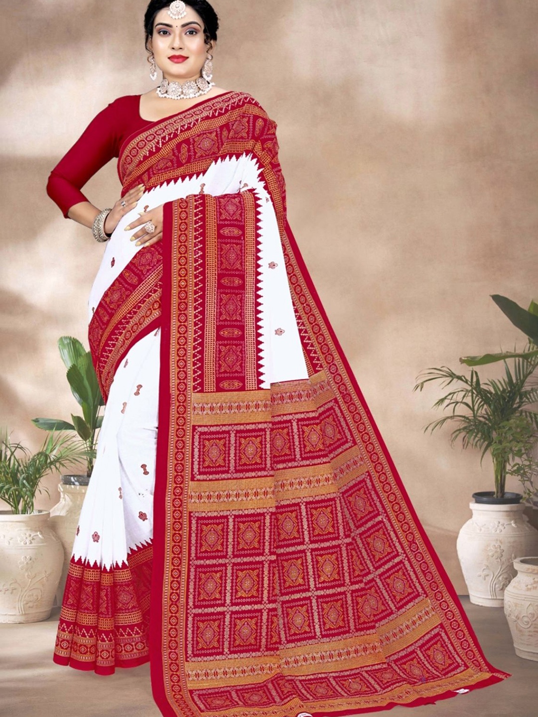 

pasapalli Pure Cotton Sambalpuri Saree, White