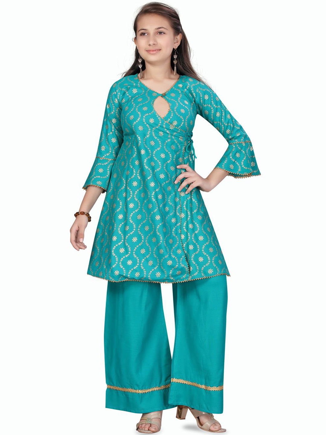 

Sangria Girls Printed Pure Cotton A-Line Kurta & Palazzos, Green