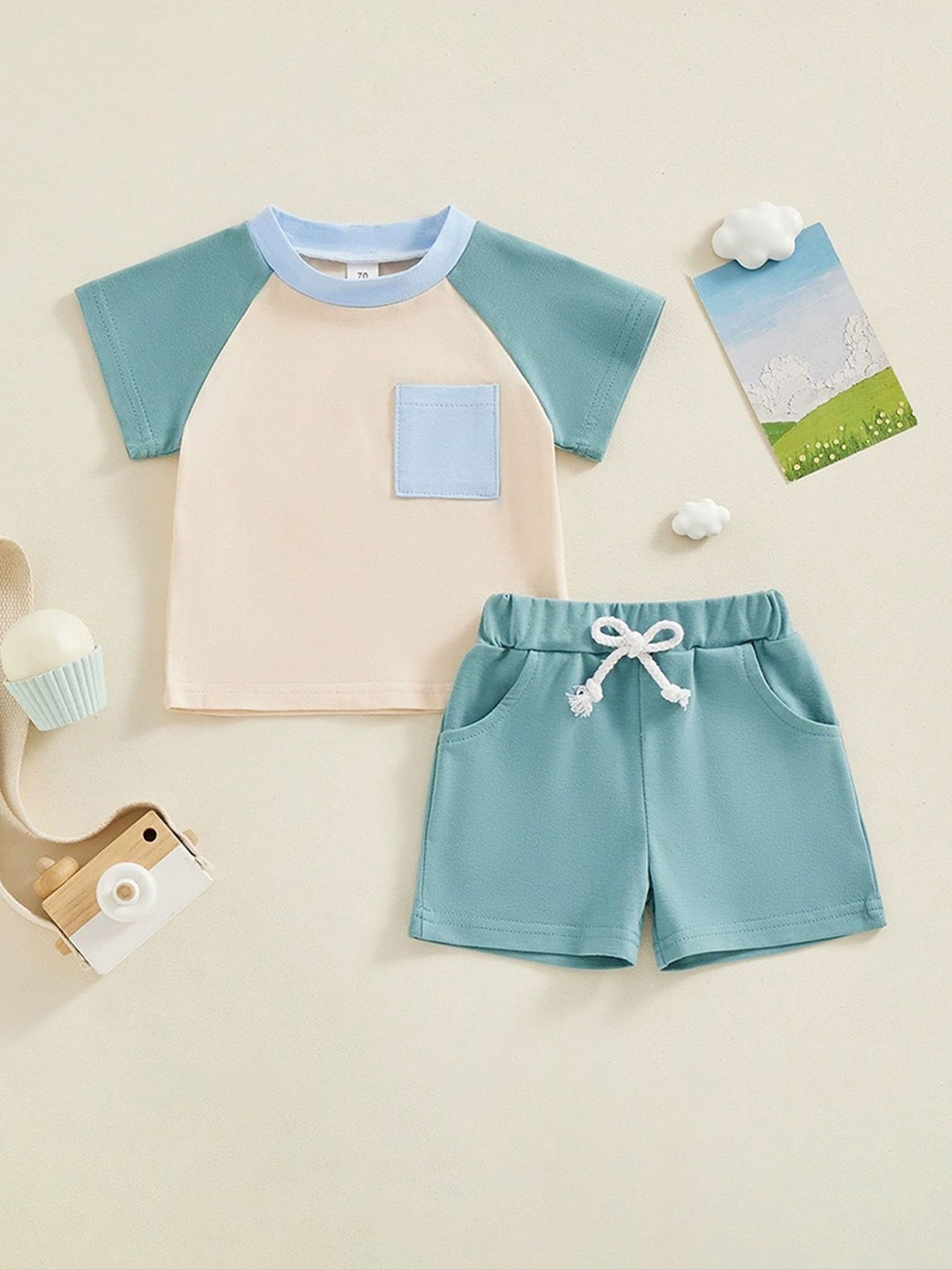 

LULU & SKY Boys Colourblocked Pure Cotton T-Shirt With Shorts, Blue