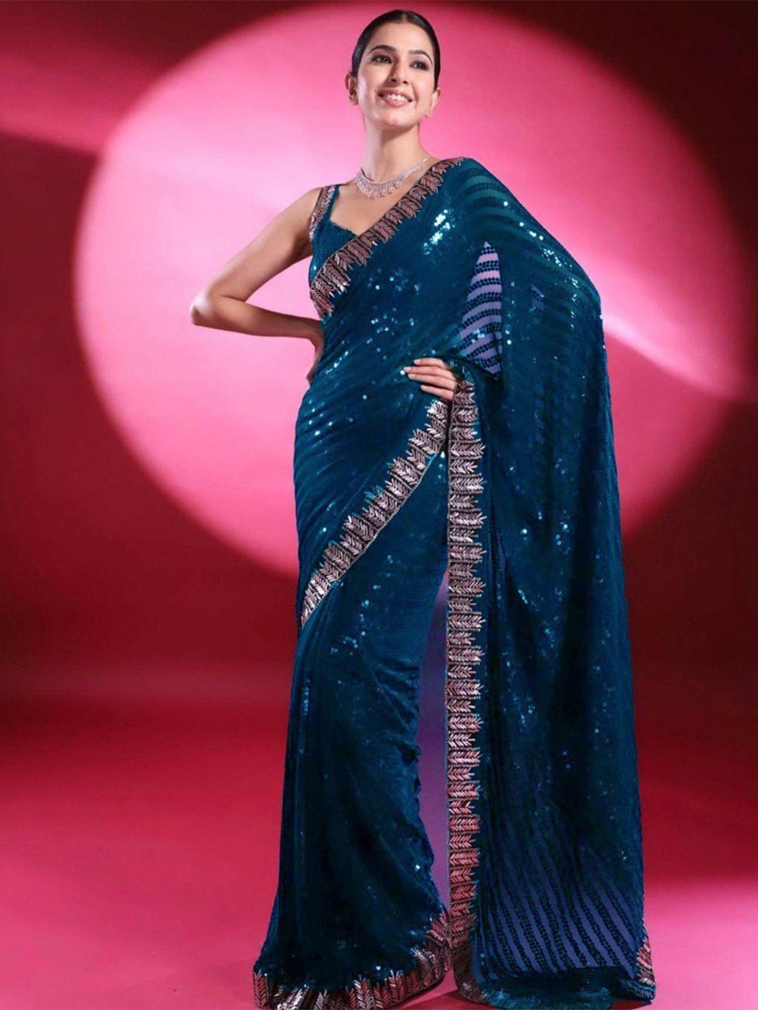 

Anouk Embellished Chikankari Heavy Work Saree, Blue