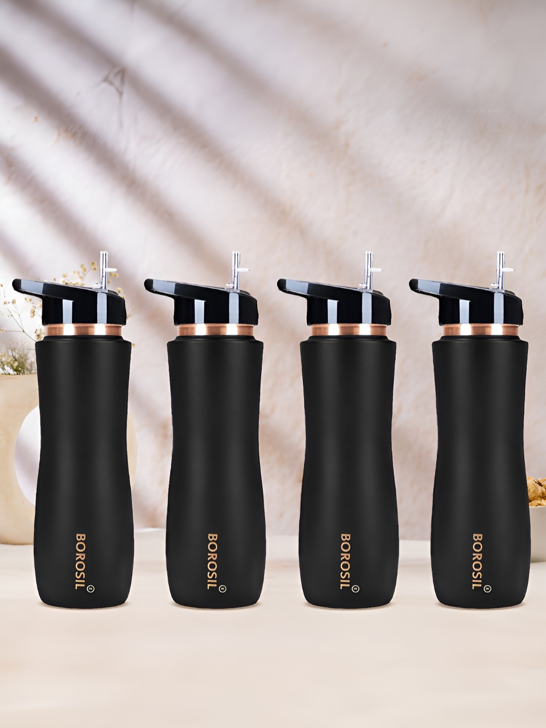 

BOROSIL Black & Green Set of 4 Copper Solid Water Bottle