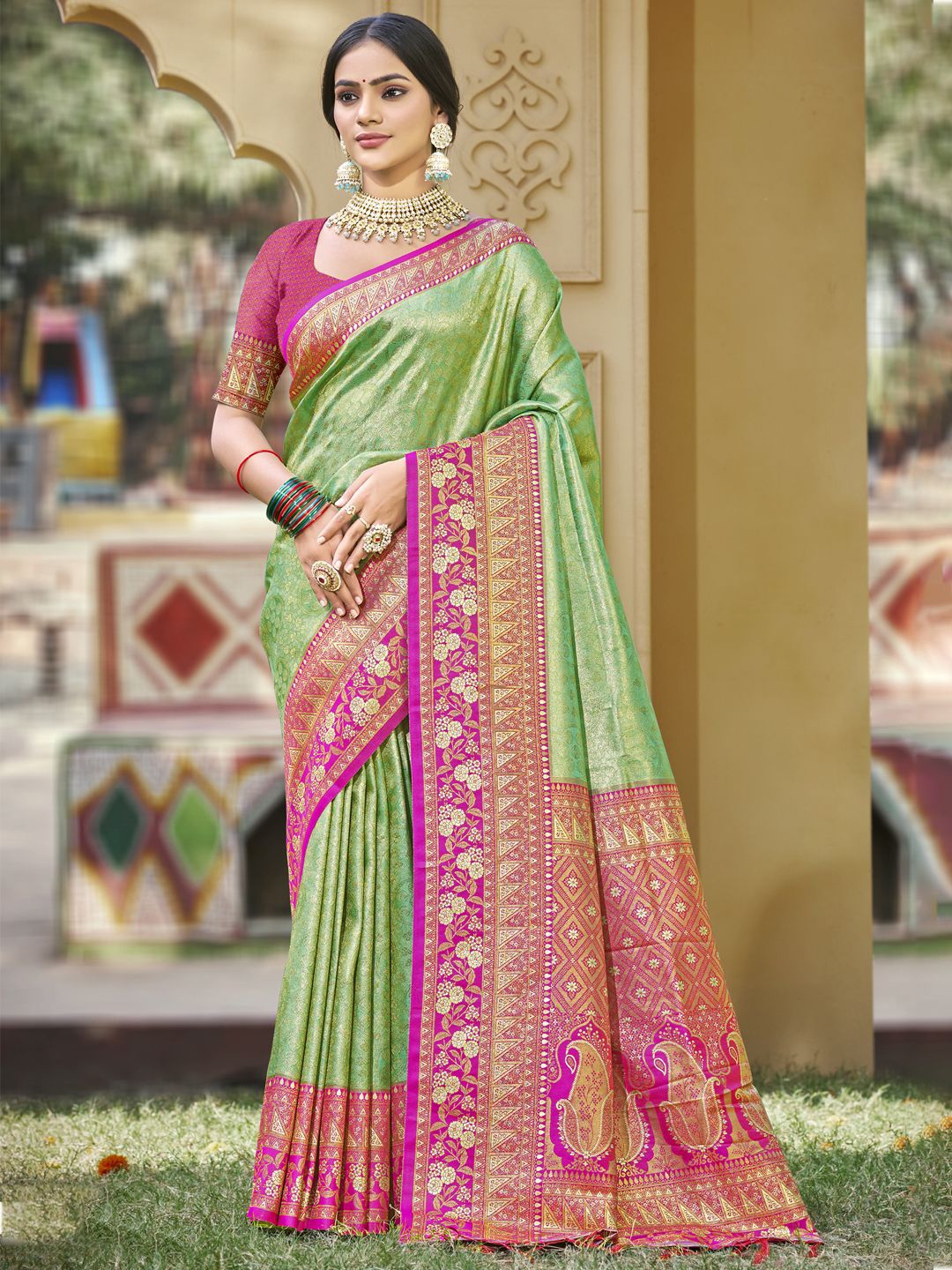 

SANGAM PRINTS Woven Design Zari Banarasi Saree, Green