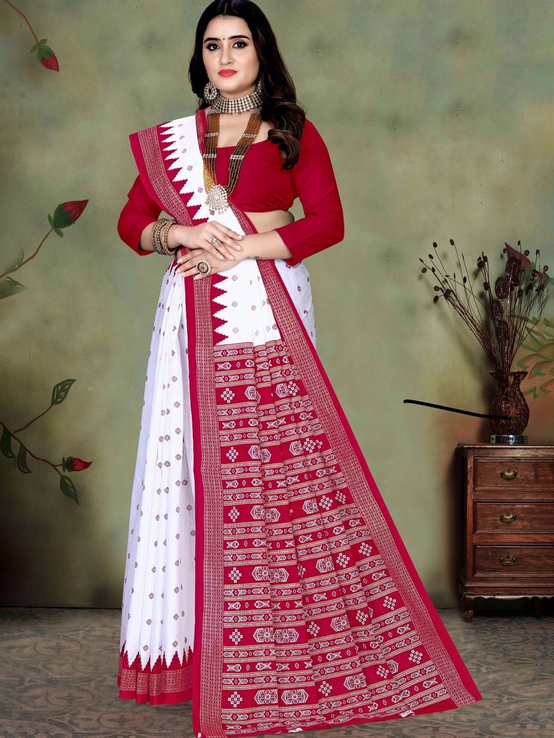

pasapalli Pure Cotton Sambalpuri Saree, White