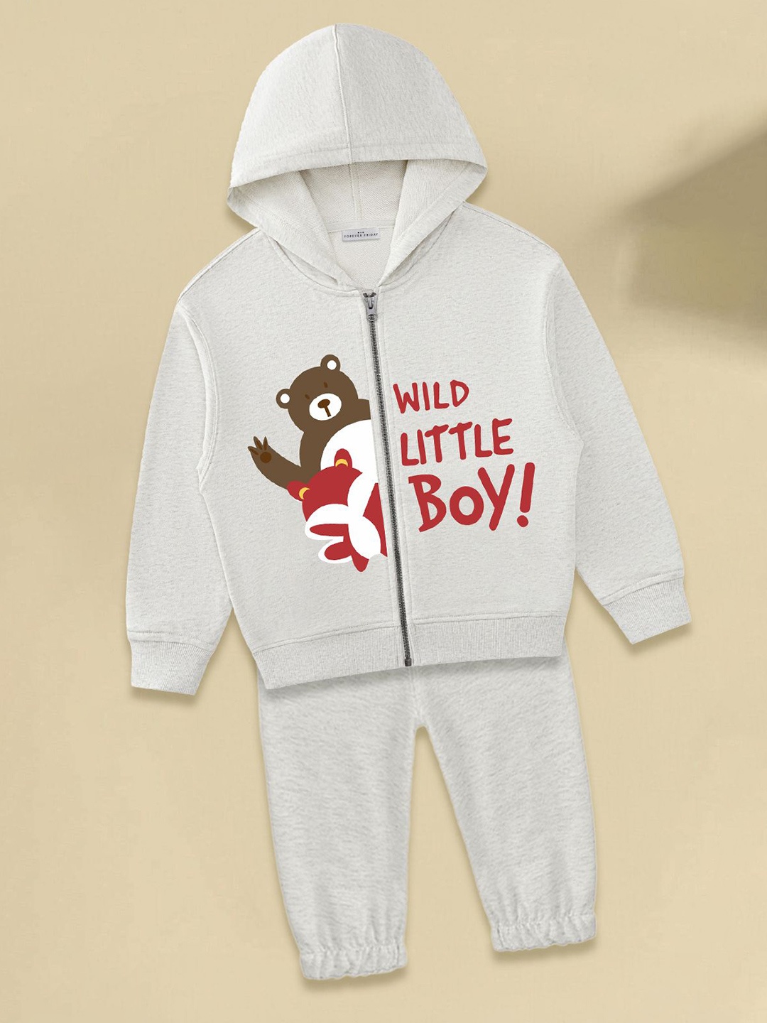 

FOREVER FRIDAY Boys Printed Hooded Pure Cotton Sweatshirt With Joggers, Grey