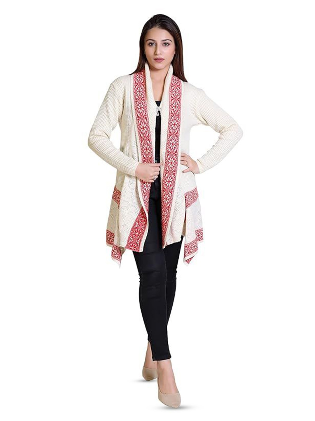 

DRIPFIT Women Woollen Longline Front-Open Sweaters, Cream