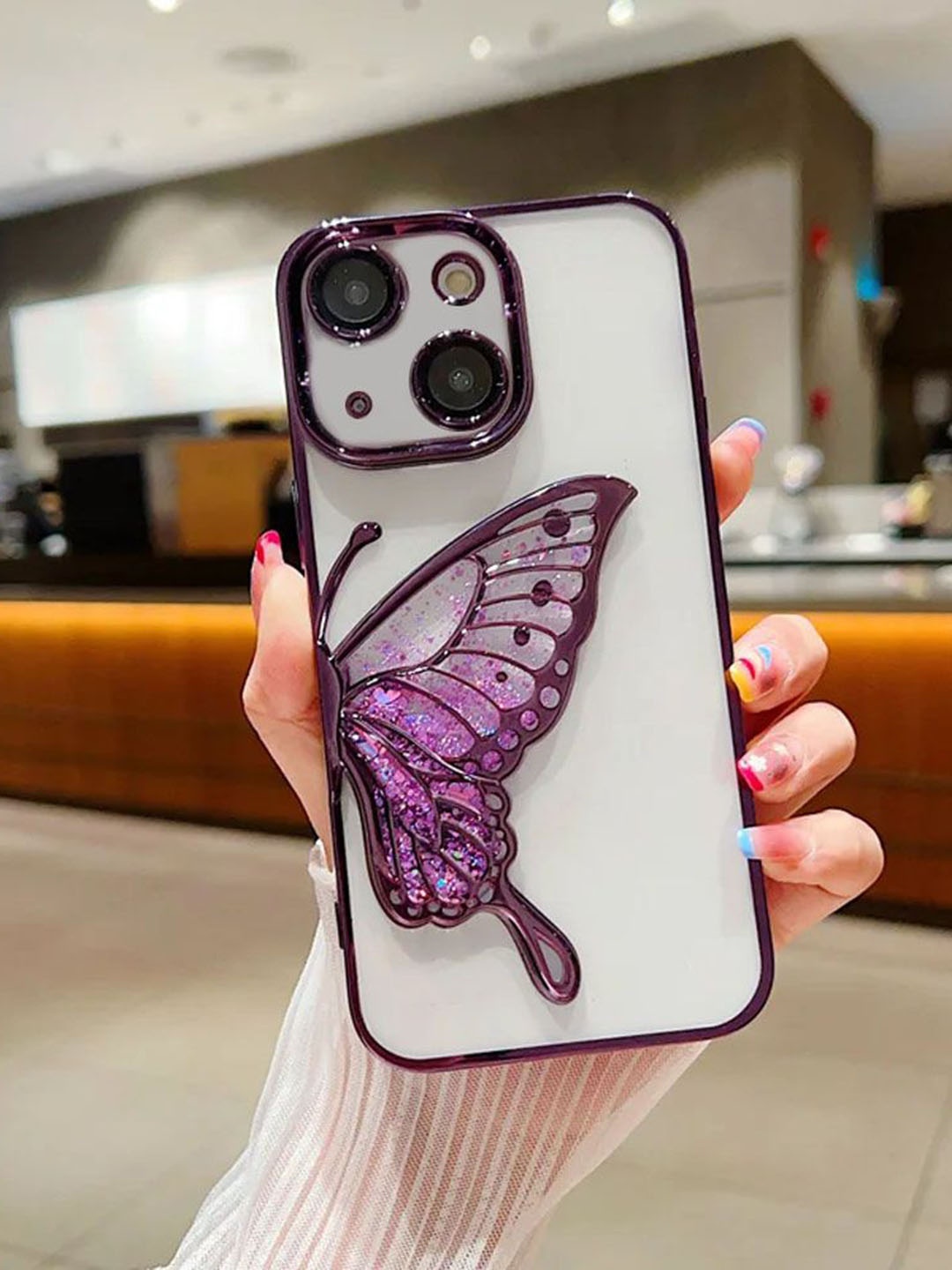 

Luxury Kase LK100 Plating Dream Butterfly Clear iPhone 15 Back Case, Purple