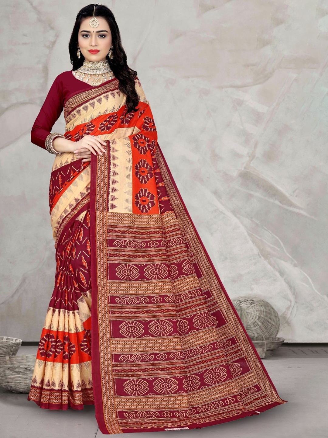 

pasapalli Pure Cotton Sambalpuri Saree, Brown