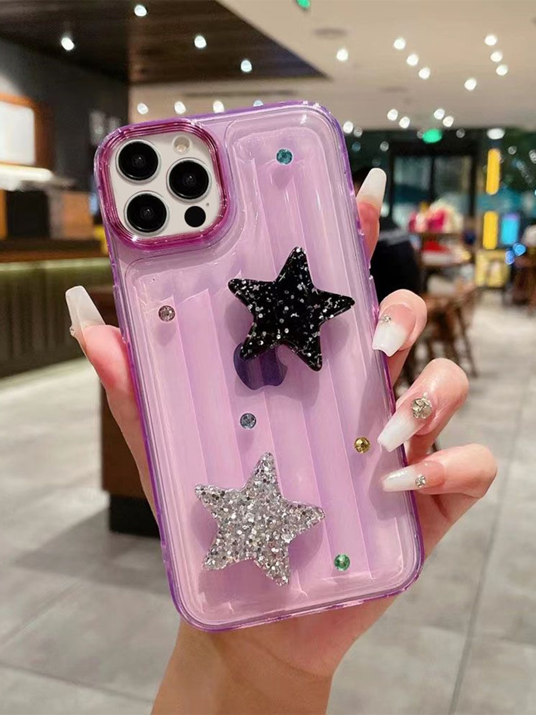 

Luxury Kase LK119 Solid iPhone 15 Pro Crystal Clear Bling Star Case Back Case, Purple