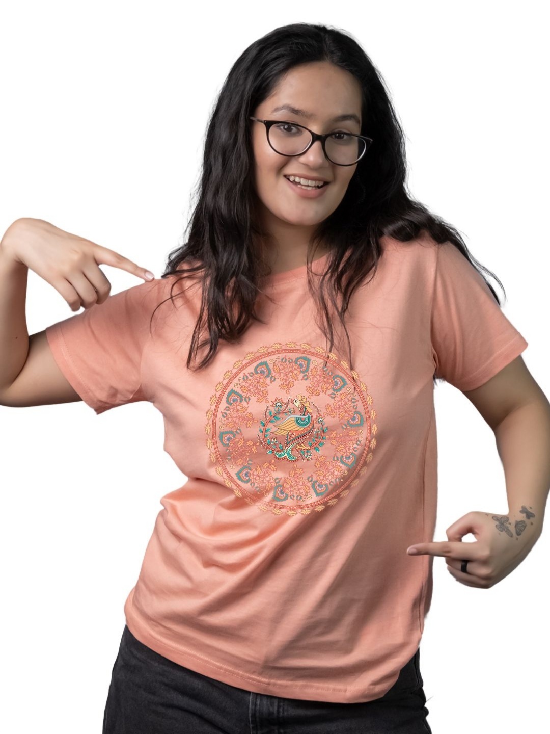 

Tedhi Medhi Family Women Graphic Printed Round Neck Cotton T-shirt, Peach