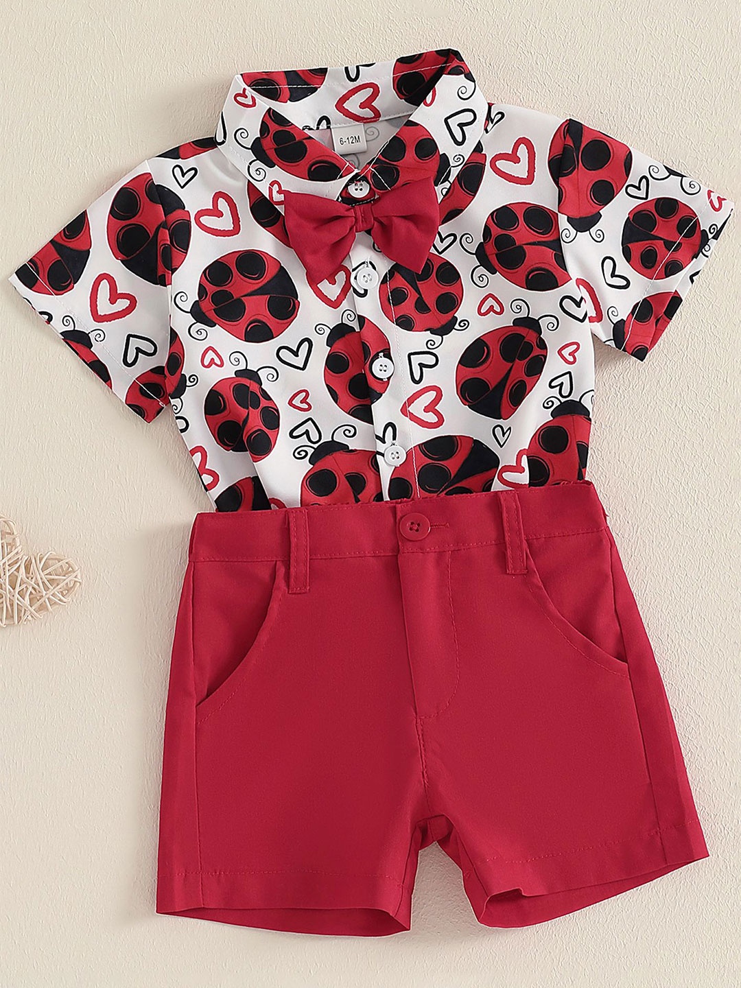 

LULU & SKY Boys Printed Pure Cotton Shirt With Shorts, Red