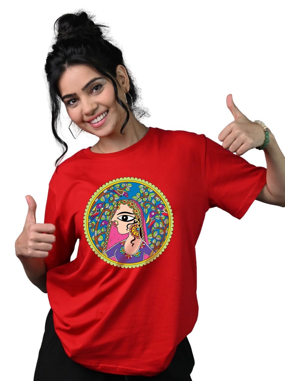 

Tedhi Medhi Family Women Graphic Printed Round Neck Cotton T-shirt, Red