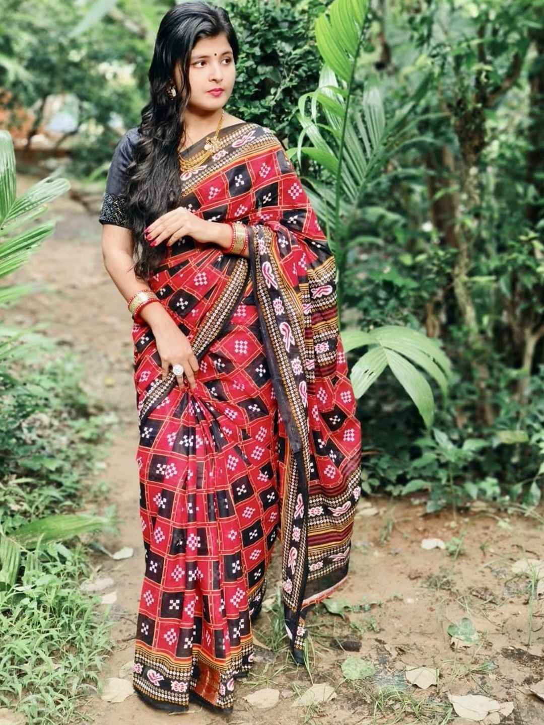 

pasapalli Pure Cotton Sambalpuri Saree, Maroon