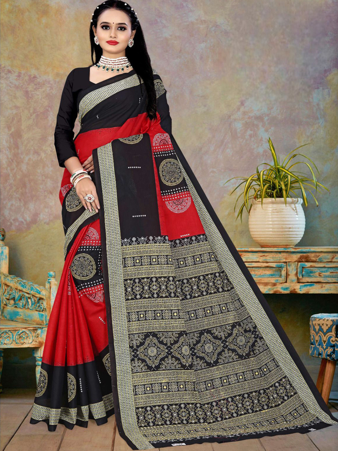 

pasapalli Pure Cotton Sambalpuri Saree, Red