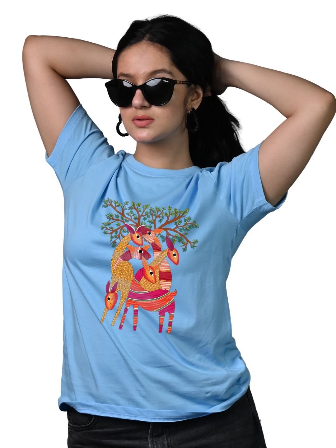 

Tedhi Medhi Family Women Graphic Printed Round Neck Cotton T-shirt, Turquoise blue