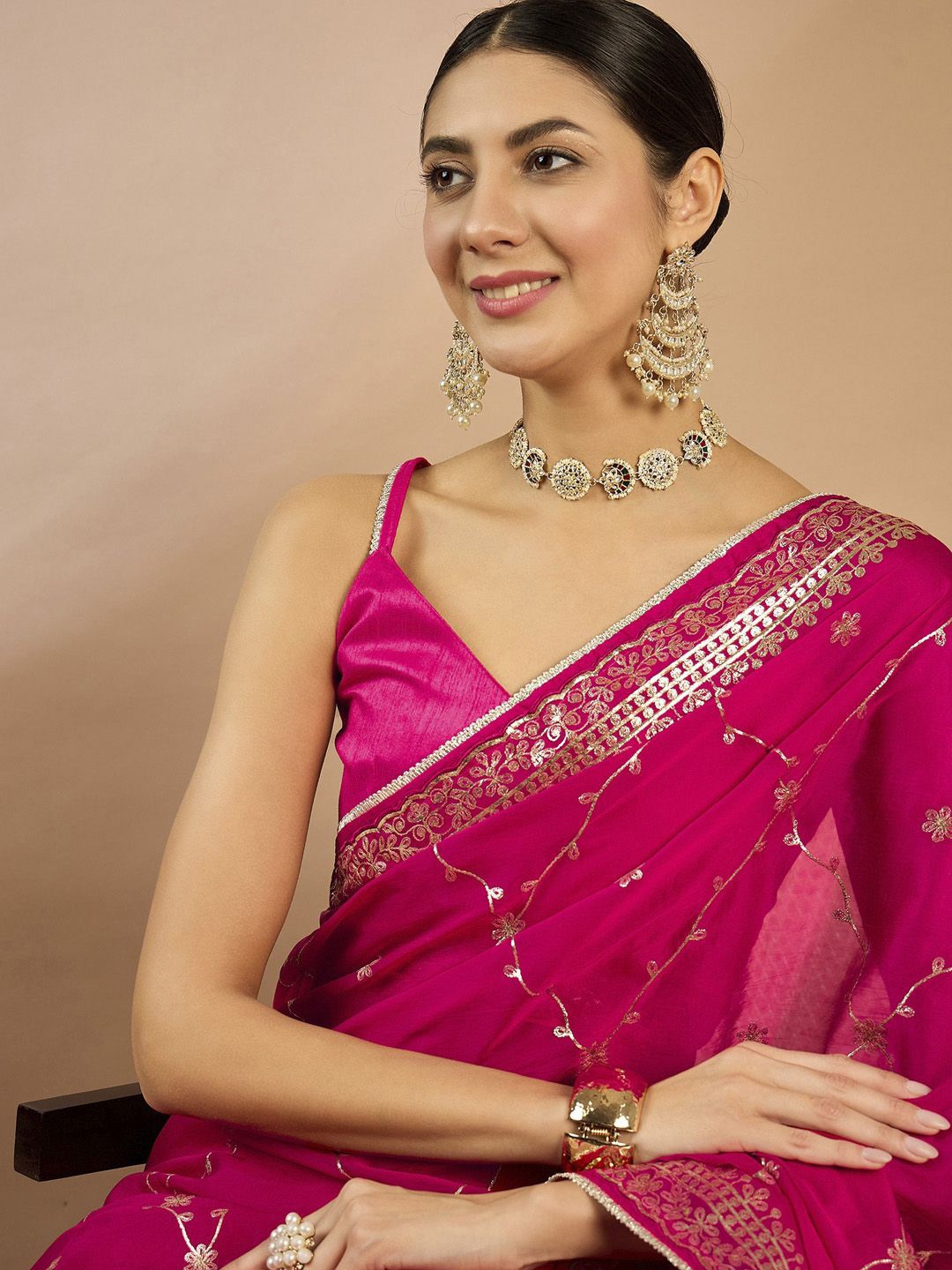 

all about you Embellished Gotta Patti Organza Saree, Pink