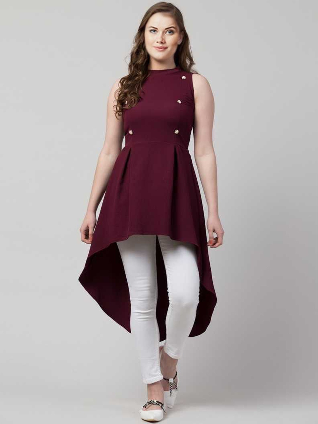

Purser Cotton High-Low Top, Maroon