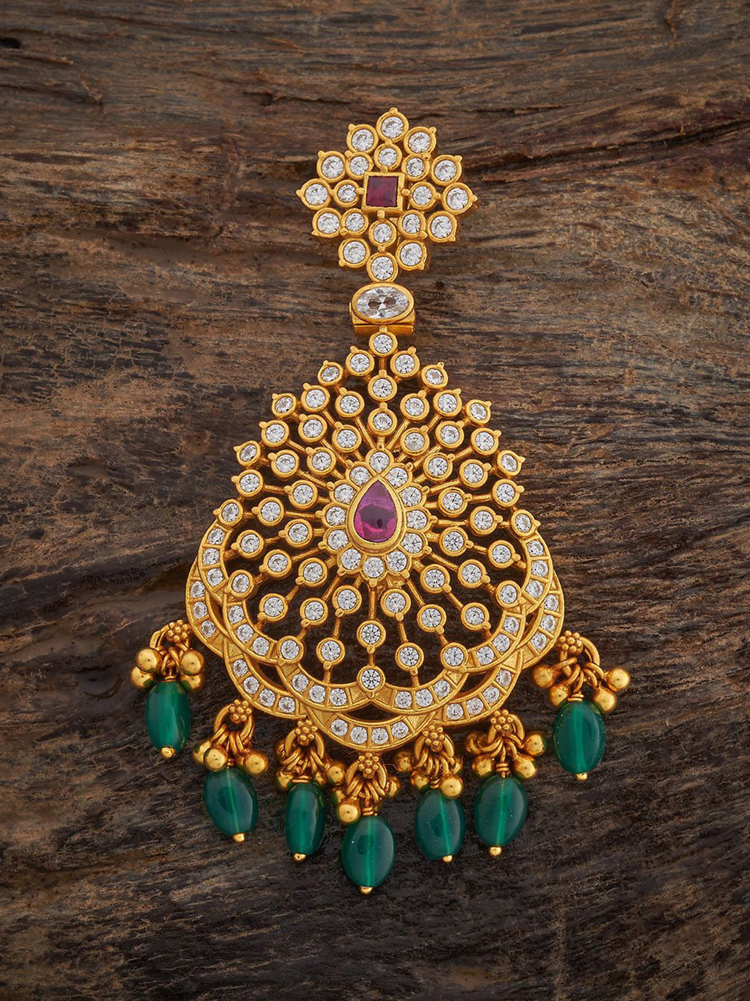 

Kushal's Fashion Jewellery 92.5 Pure Silver Gold-Plated CZ-Stone Studded & Beaded Pendant