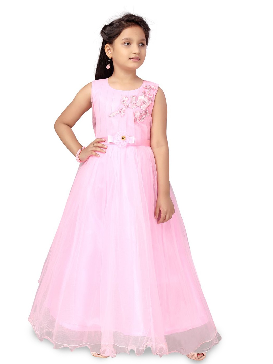 

YK Girls Net Fit & Flare Maxi Dress, Pink