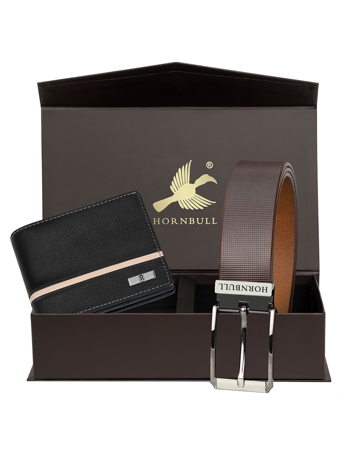 

Hornbull Denial Leather RFID Protected Black Wallet & Brown Belt Accessory Gift Set