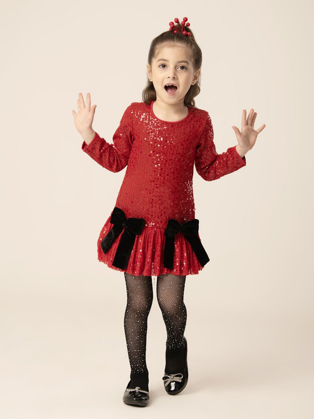 

HOITY MOPPET Bell Sleeve A-Line Dress, Red