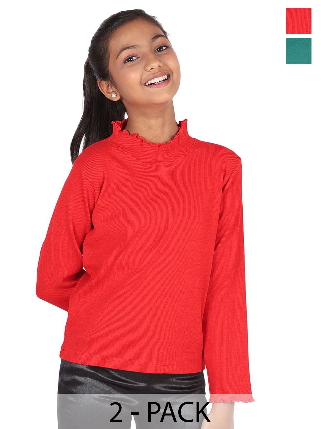 

SILK SPARROW Girls Pack Of 2 Ribbed Cotton Top, Red