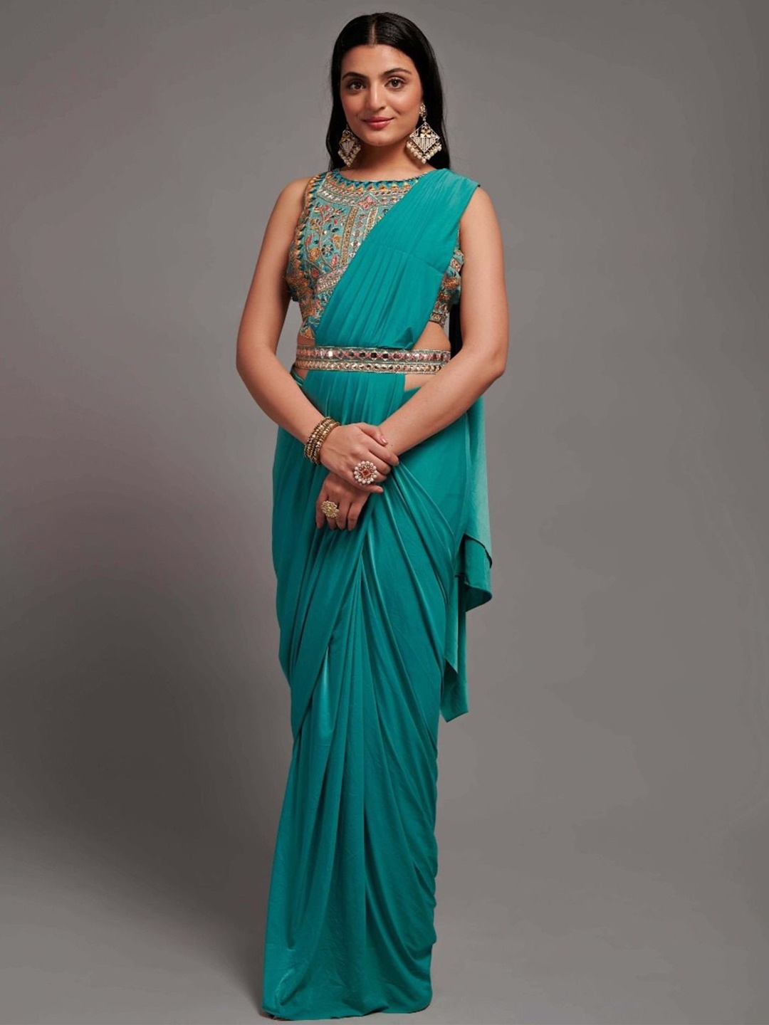 

Anouk Embroidered Ready to Wear Saree, Teal