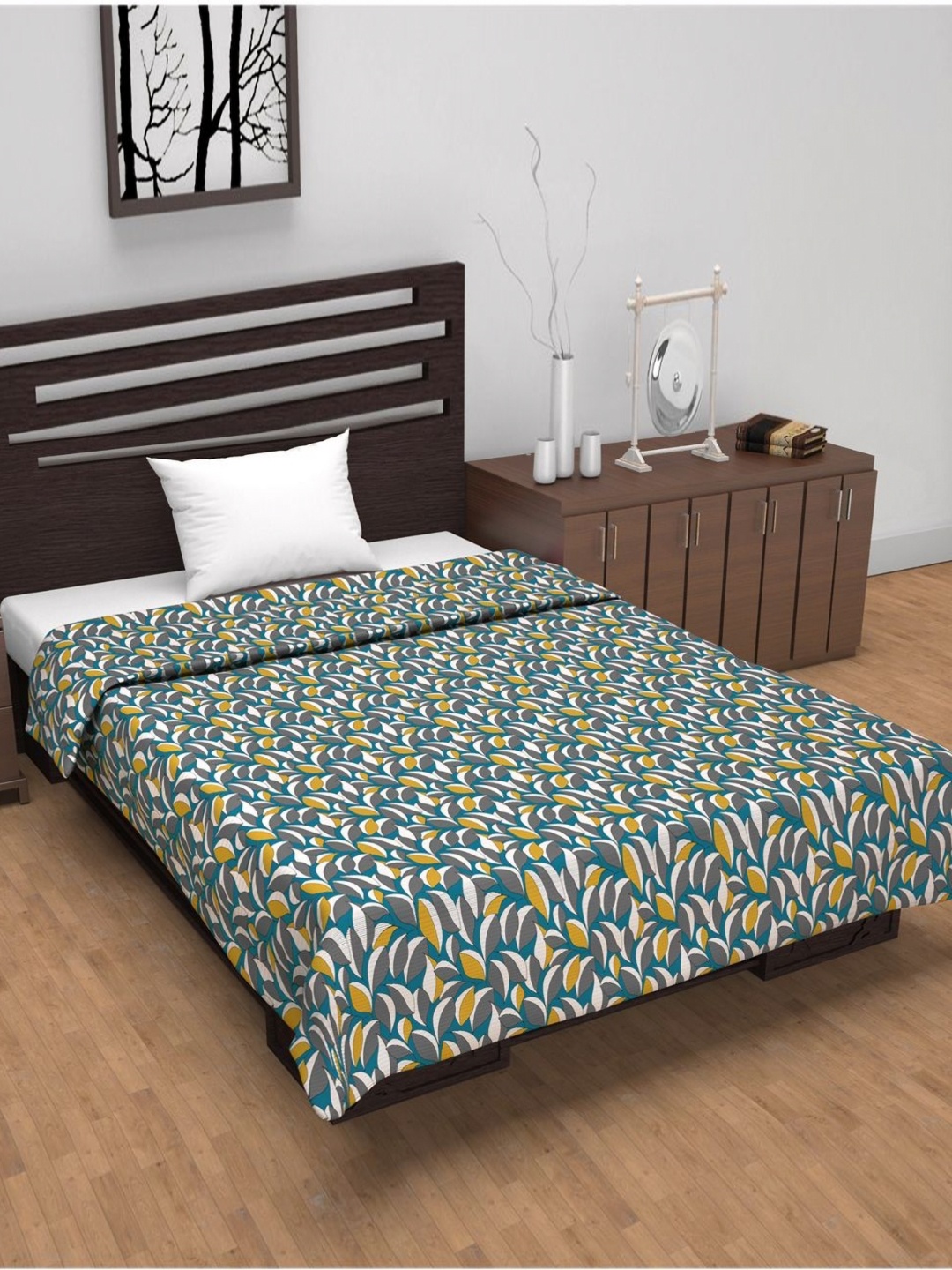 

Divine Casa Yellow Floral AC Room 120 GSM Single Bed Dohar, Grey