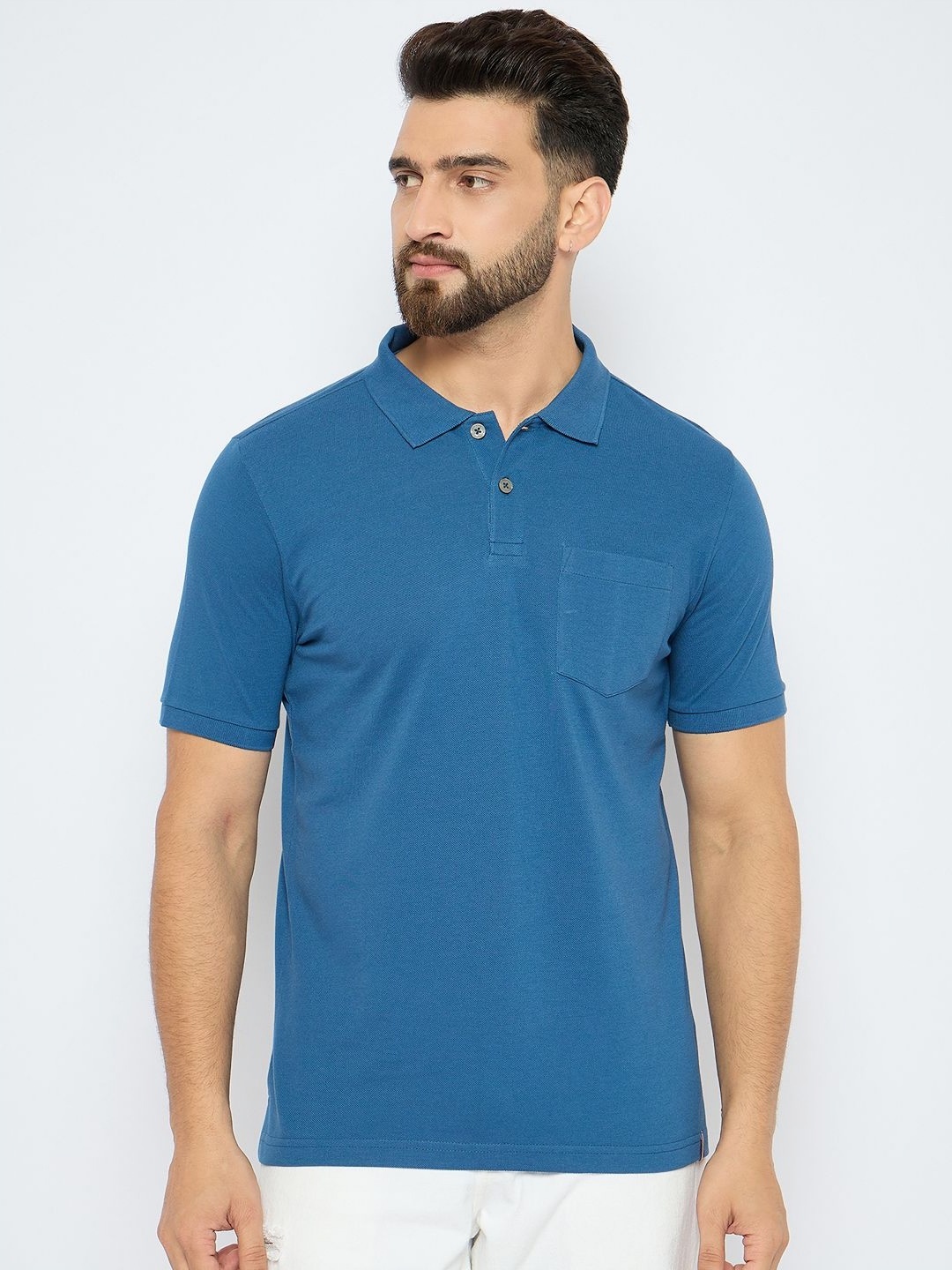 

AXMANN Men Solid Polo Collar Cotton T-shirt, Blue