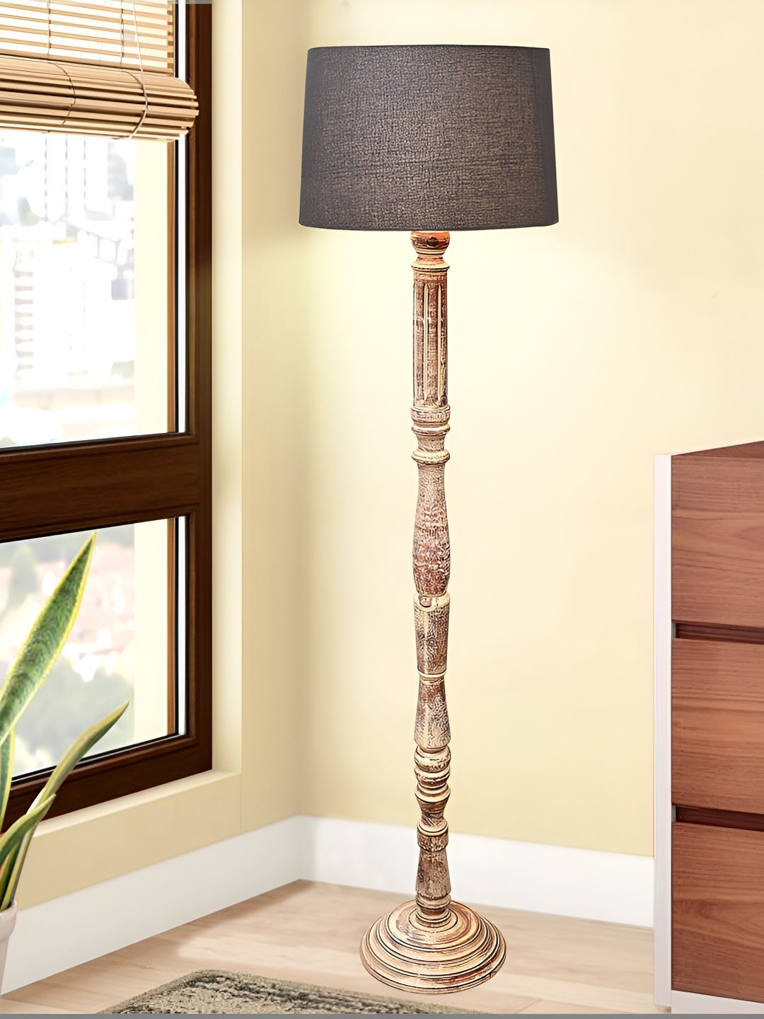 

Homesake Grey & Brown Cylinder Shaped Wooden Floor Lamp