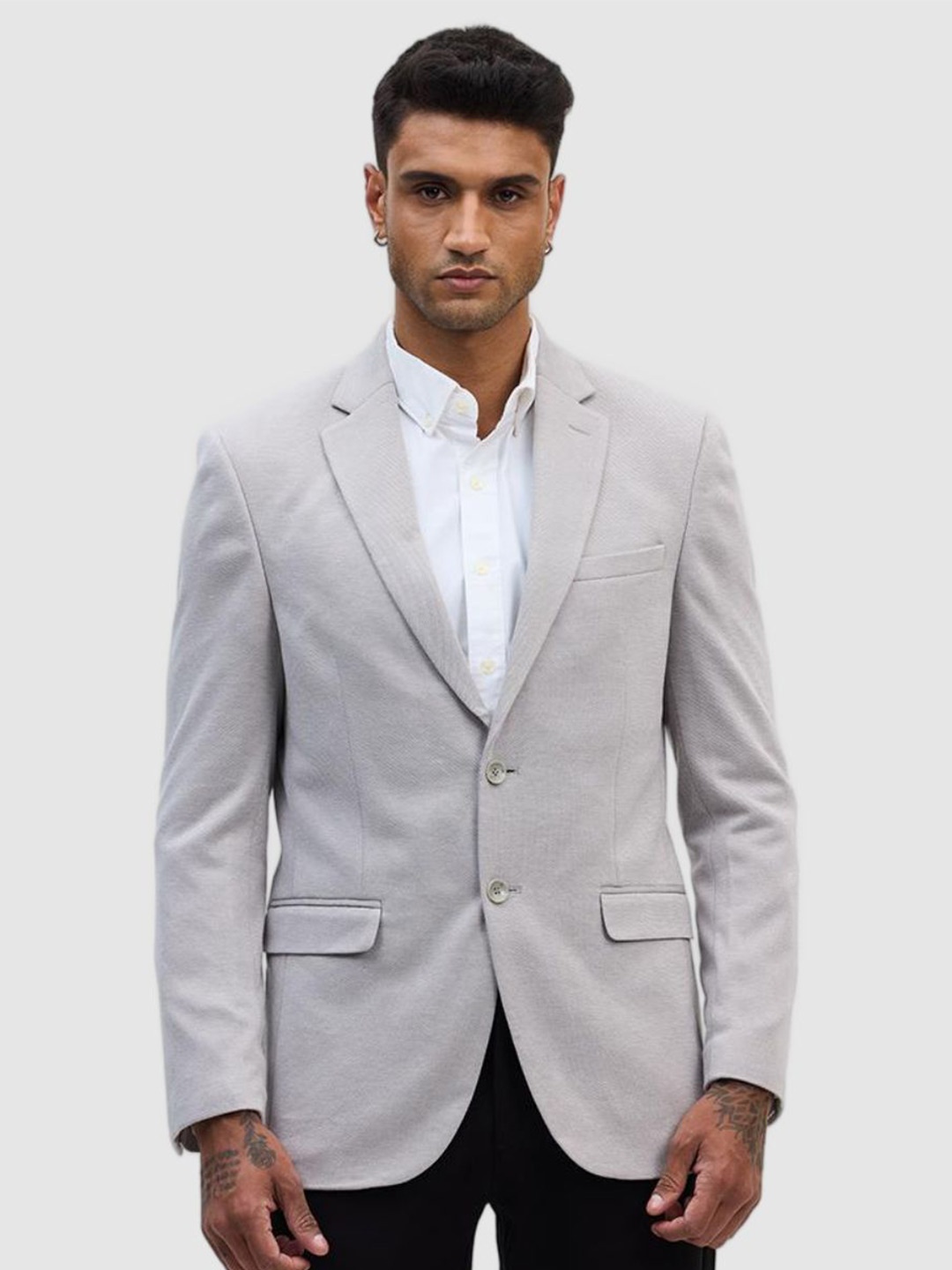 

Snitch Men Slim-Fit Notched Lapel Single-Breasted Formal Blazer, Grey melange